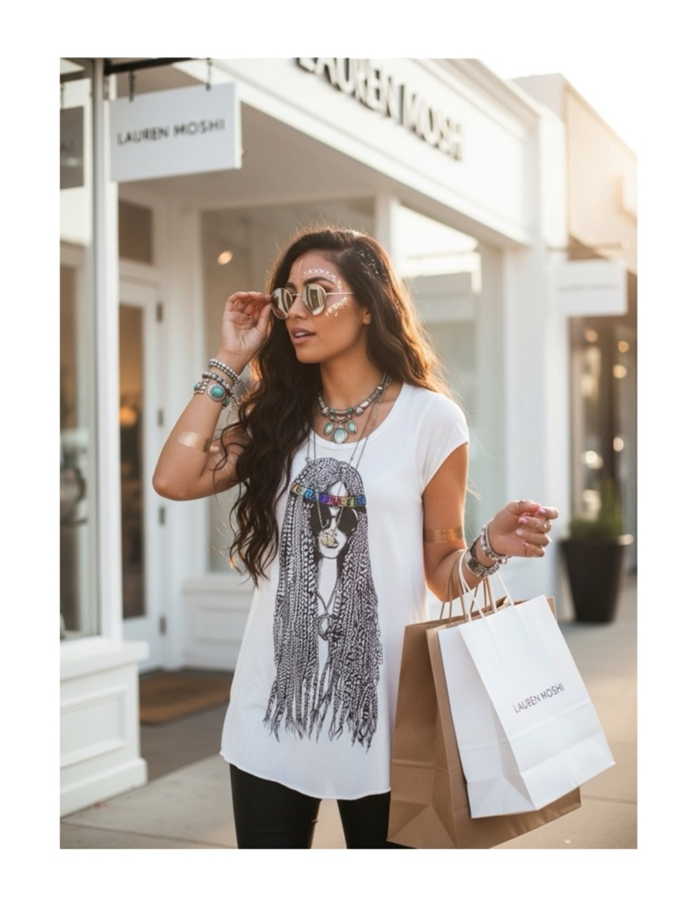 VHTF: Lauren Moshi โ๏ธ๏ธ Tess Color Foil Hippie Girl Swing Tee T Shirt โ๏ธ๏ธ White M - Picture 1 of 16